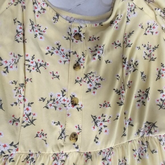 No Boundaries Juniors M 7-8 Peasant Mini Dress Yellow Floral Hi Low Summer - Picture 5 of 15